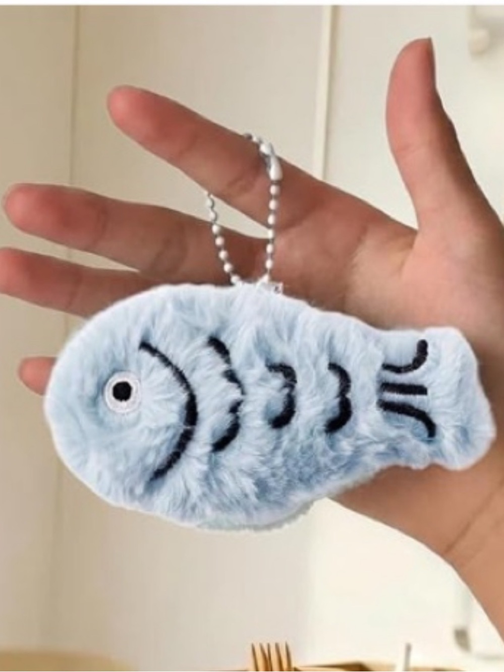 🐟 NEW Plush Fish Bag Charm/ Keychain Light Blue Black Stripe Y2K Kawaii Cute